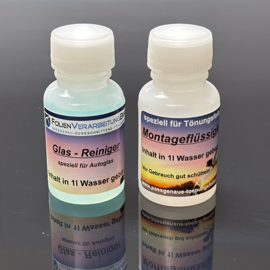 Reiniger und Montageflüssigkeit als Zubehör für die Folienmontage
