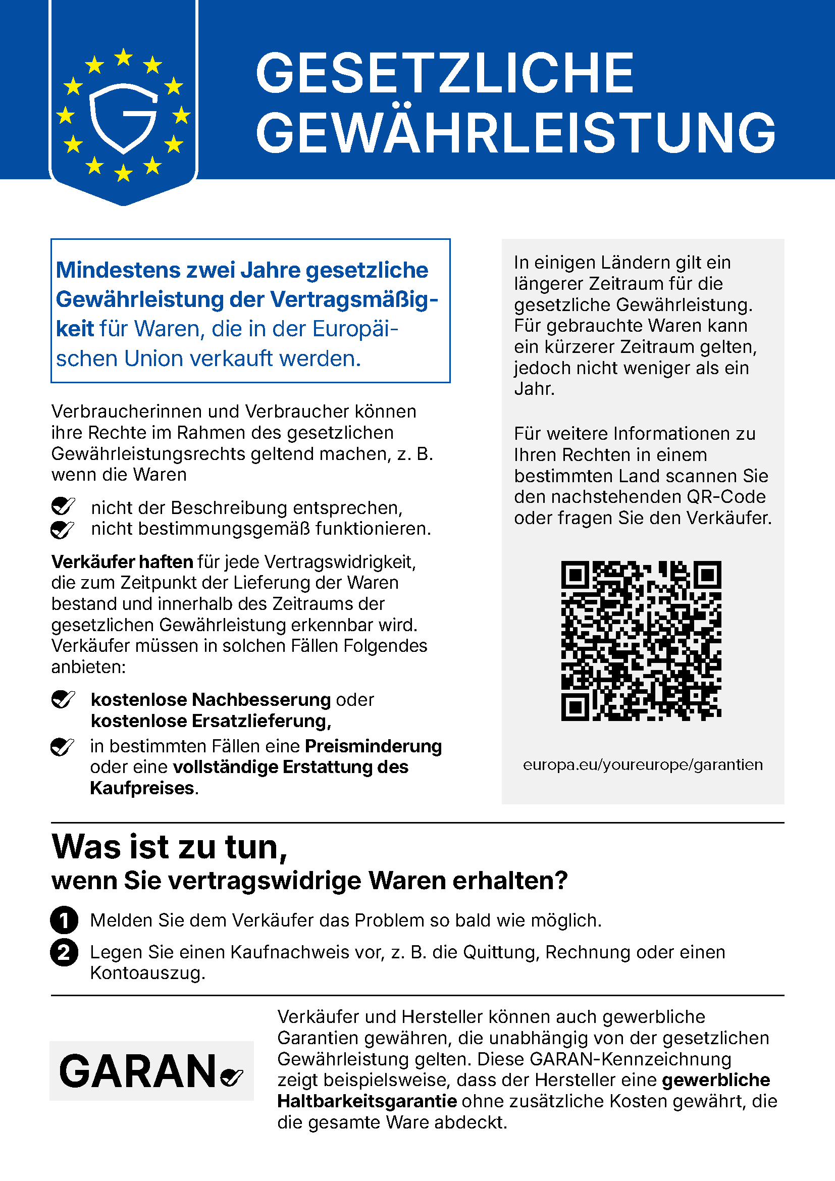 EU-Information über die gesetzliche Gewährleistung