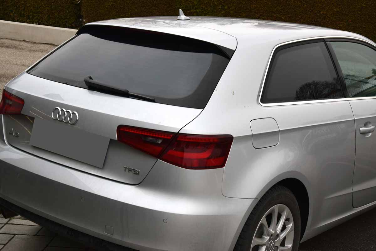 Tönungsfolie passgenau zugeschnitten und professionell montiert auf Audi A3 8v 3-Türer