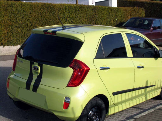 Tönungsfolie passgenau zugeschnitten und professionell montiert auf KIA Picanto II – Beispiel mit FVB Carbon Folie