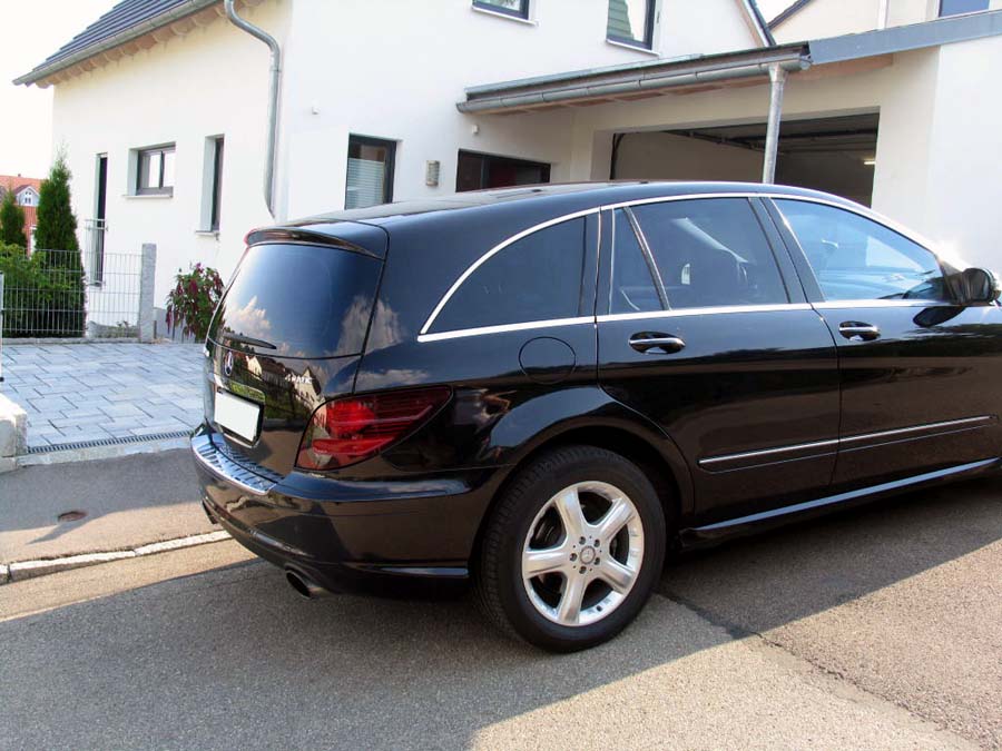 Tönungsfolie passgenau zugeschnitten und professionell montiert auf Mercedes R Klasse W251 – Beispiel mit FVB Ceramic Folie
