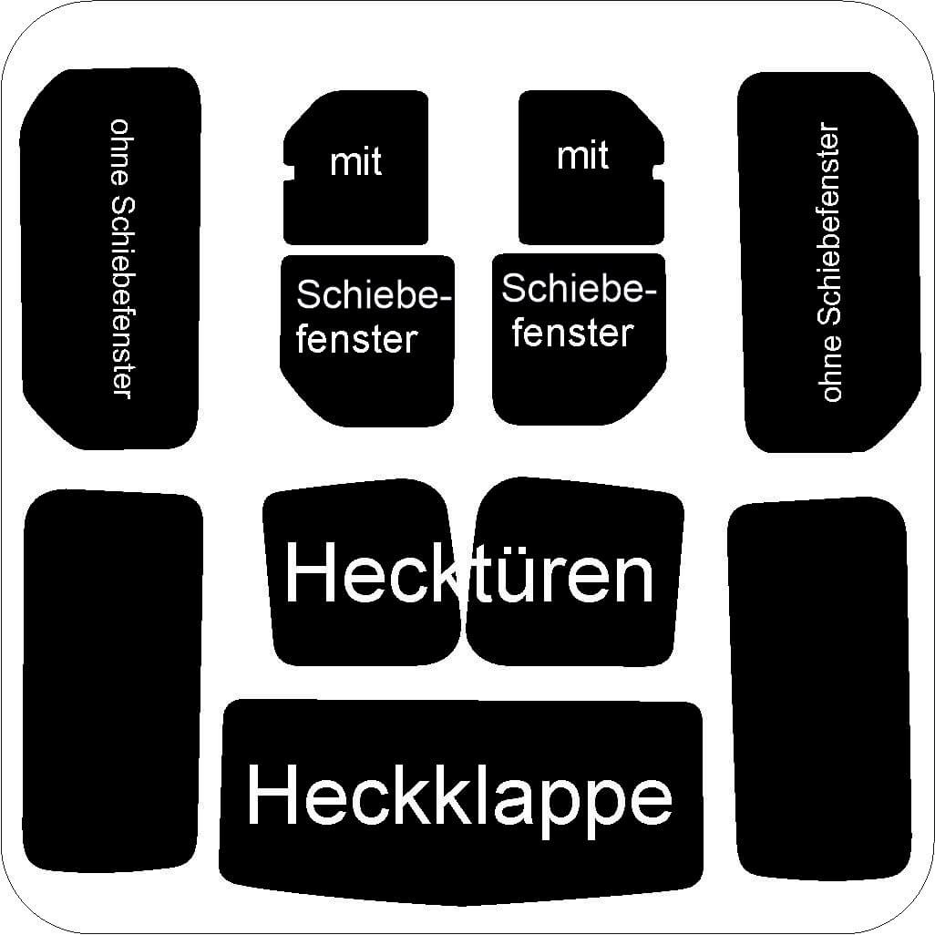 Passgenau zugeschnittenes Tönungsfolien-Set für Opel Vivaro A lang – CNC-Zuschnitt von FVB Carbon Folie