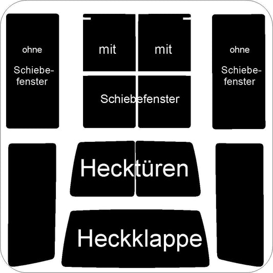 Passgenau zugeschnittenes Tönungsfolien-Set für VW T4 lang – CNC-Zuschnitt von FVB Carbon Folie