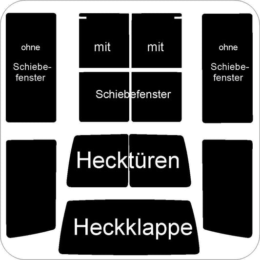 Passgenau zugeschnittenes Tönungsfolien-Set für VW T4 – CNC-Zuschnitt von FVB Carbon Folie