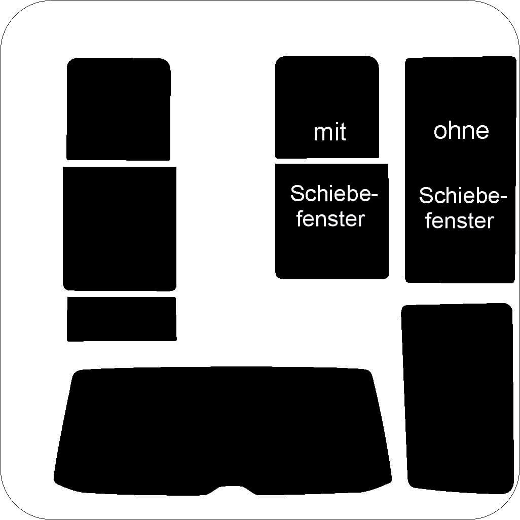 Passgenau zugeschnittenes Tönungsfolien-Set für VW T5 California mit Küche – CNC-Zuschnitt von FVB Carbon Folie